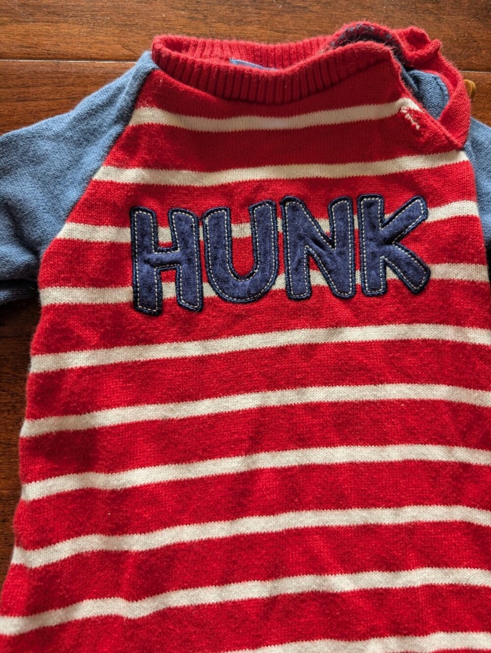 Red & White Striped Sweater with Navy Hunk